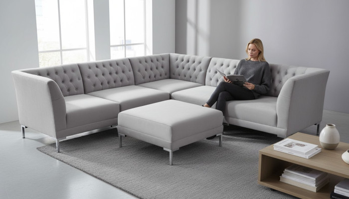 Gray Chesterfield Sofas Luxury Furniture New Corner Sofa Stool Gray Big Textile Fabric