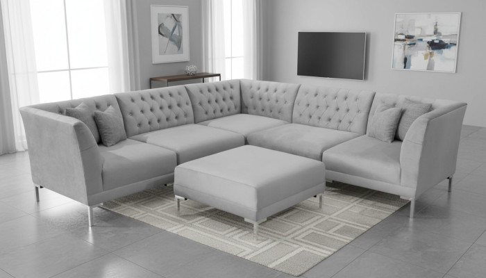 Gray Chesterfield Sofas Luxury Furniture New Corner Sofa Stool Gray Big Textile Fabric