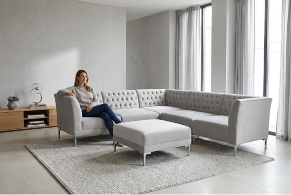 Corner sofa stool gray big textile fabric Chesterfield sofas furniture footstool sofas