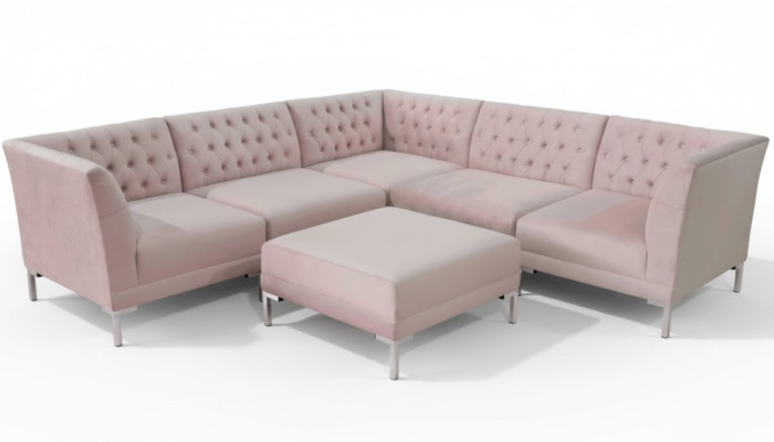 Pink sectional sofa ottoman Chesterfield sofas furniture XXL big textile fabric sofas 2-piece set