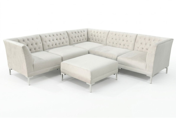 Sectional sofa with ottoman, cream white, large textile fabric, Chesterfield sofas, luxury furniture, 2-piece set.