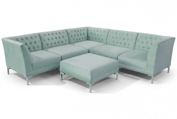 Turquoise Blue Corner Sofa Living Room Style Furniture Chesterfield Country House Set 2-piece.