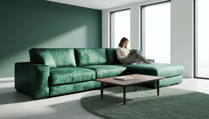 Green corner sofa, fabric sofa, living room design couches, upholstered sofas, large velvet, new.