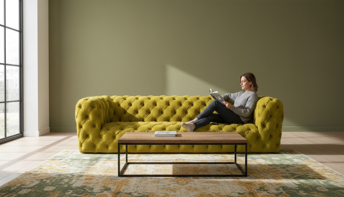 Yellow Chesterfield Couch Four-Seater XXL Big Sofa Comfortable Couches Soft New