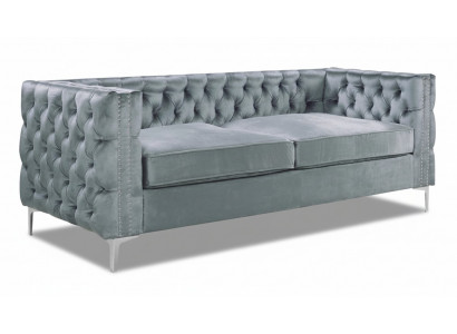 Gray Chesterfield Couch Luxury Velvet Fabric Sofas Sofa Set Button Upholstery New