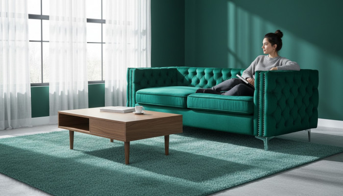 Green Chesterfield Couch Luxury Velvet Fabric Sofas Sofa Set Button Upholstery New