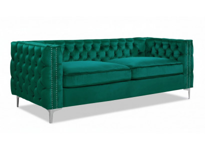 Green Chesterfield Couch Luxury Velvet Fabric Sofas Sofa Set Button Upholstery New