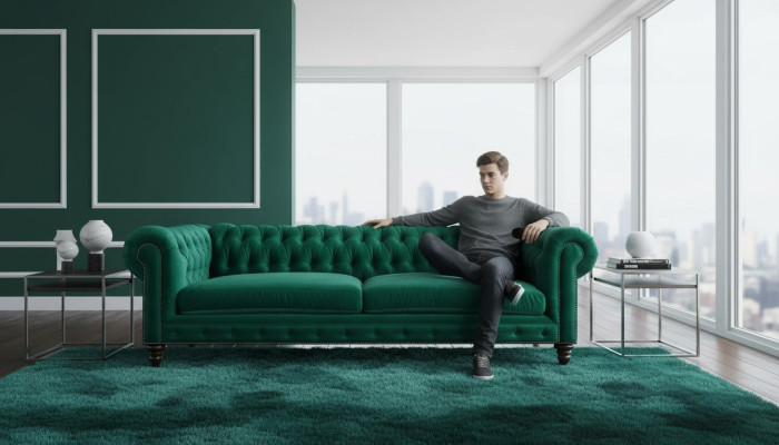 Chesterfield Sofa Green Textile Fabric Couches Creative Furniture 3-seater New Sofas