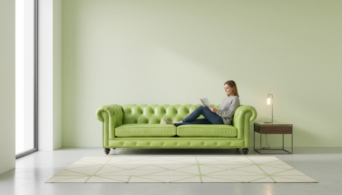 Living room Chesterfield sofa green big premium leather designer furniture 4-seater new