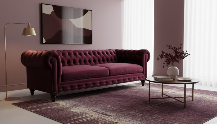 Fabric sofas, couches, creative furniture, 3-seater, new Chesterfield sofa, burgundy.