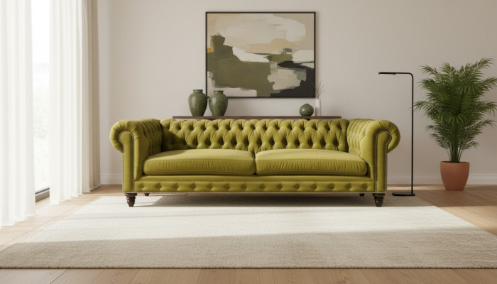 Yellow Living Room Modern Chesterfield Three-Seater Creative Furniture Textile Fabric xxl