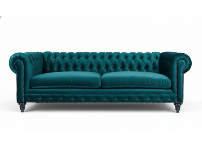 Chesterfield Three-Seater Creative Furniture Textile Fabric Blue-Green Living Room Modern