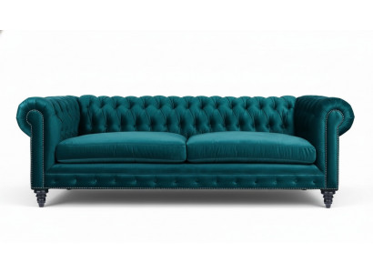 Chesterfield Three-Seater Creative Furniture Textile Fabric Blue-Green Living Room Modern