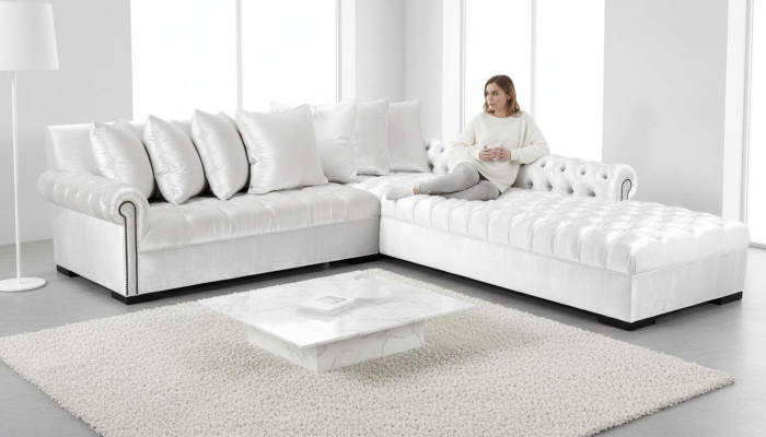 White corner sofa couch fabric Chesterfield design couches upholstered sofas luxury furniture