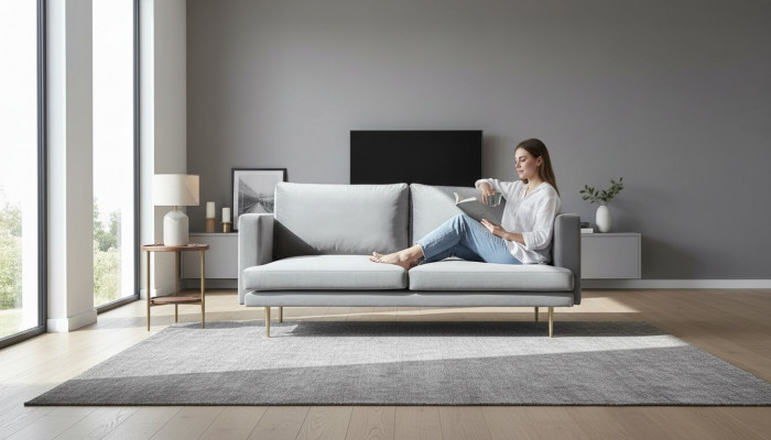 Gray three-seater sofa, living room design couches, upholstered sofas, Italian furniture.