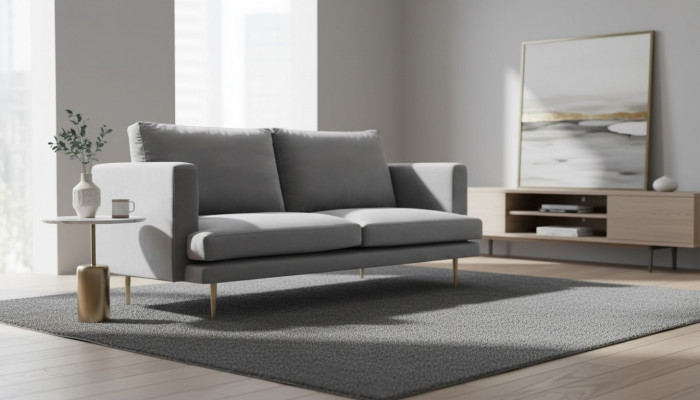 Gray three-seater sofa, living room design couches, upholstered sofas, Italian furniture.