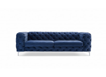 Chesterfield Three-Seater Blue Sofa Living Room Modern Velvet Furniture Textile Fabric New