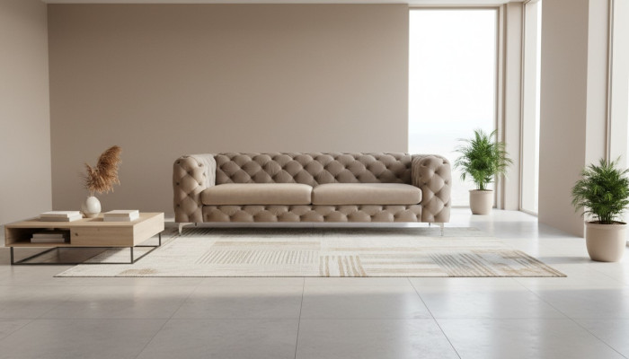 Chesterfield Sofa Three-Seater Brown Couches Furniture Fabric Living Room Couch Velvet