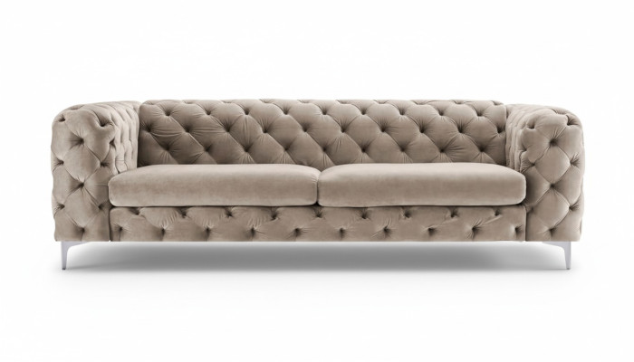 Chesterfield Sofa Three-Seater Brown Couches Furniture Fabric Living Room Couch Velvet