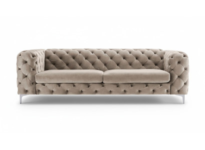 Chesterfield Sofa Three-Seater Brown Couches Furniture Fabric Living Room Couch Velvet