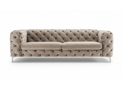 Chesterfield Sofa Three-Seater Brown Couches Furniture Fabric Living Room Couch Velvet