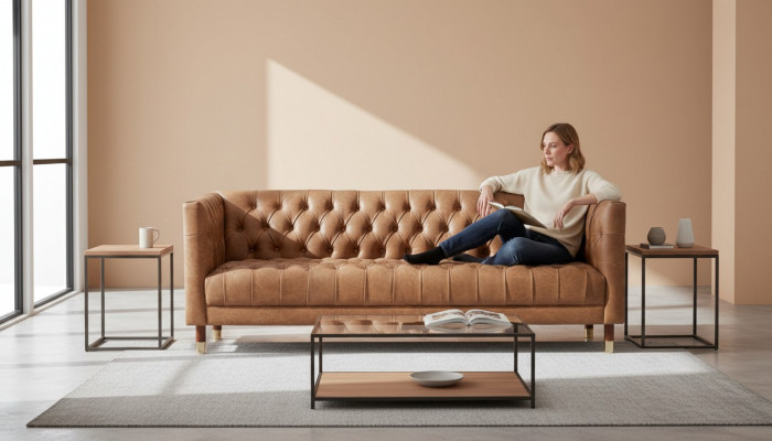 Chesterfield Sofa Three-Seater Brown XXL Big Furniture Leather Living Room Modern New