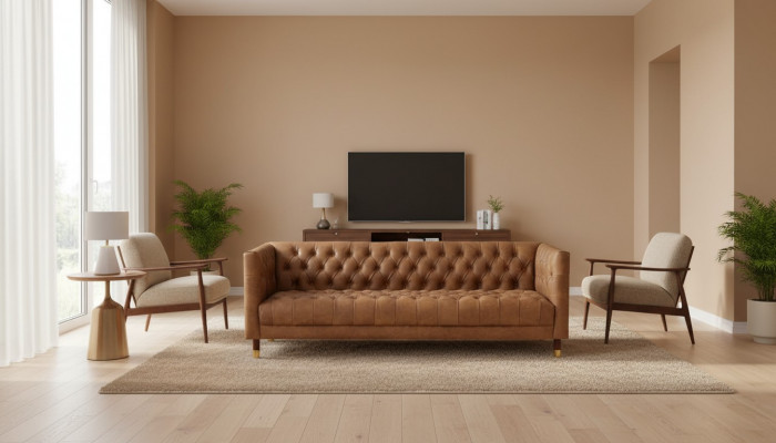 Chesterfield Sofa Three-Seater Brown XXL Big Furniture Leather Living Room Modern New