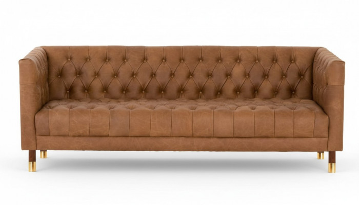 Chesterfield Sofa Three-Seater Brown XXL Big Furniture Leather Living Room Modern New