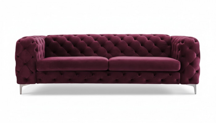 Chesterfield Sofa Three-Seater Burgundy Creative Furniture Textile Fabric Living Room New