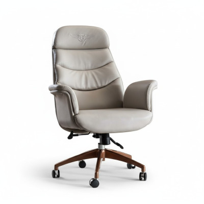 Office chair beige leather stainless steel study office furniture luxury decor new