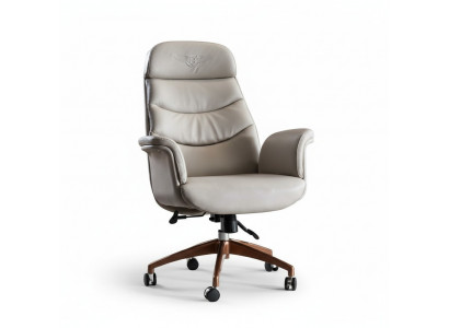 Office chair beige leather stainless steel study office furniture luxury decor new
