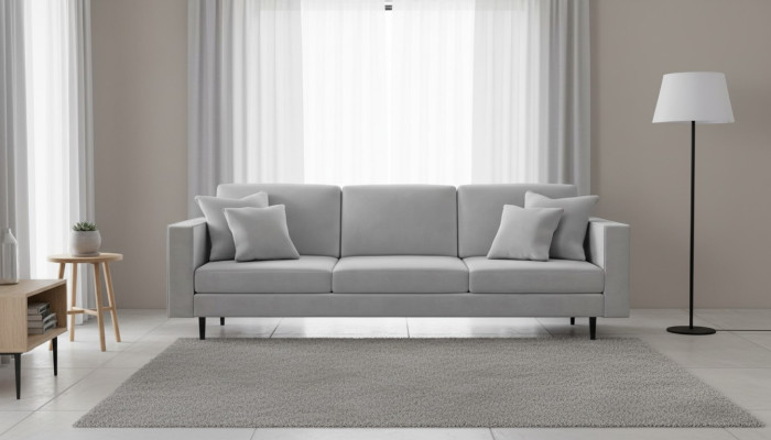 Grey fabric upholstered sofa living room design couches sofas new textile four-seater