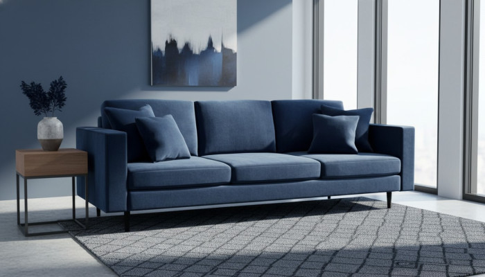 Blue four-seater fabric living room design couches upholstery sofa sofas velvet couches