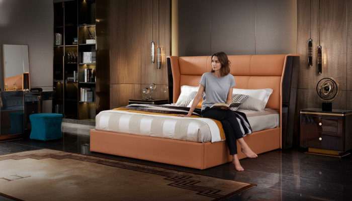 Leather Bed Bedroom Furniture Design Group 3-piece Set 2x Nightstands
