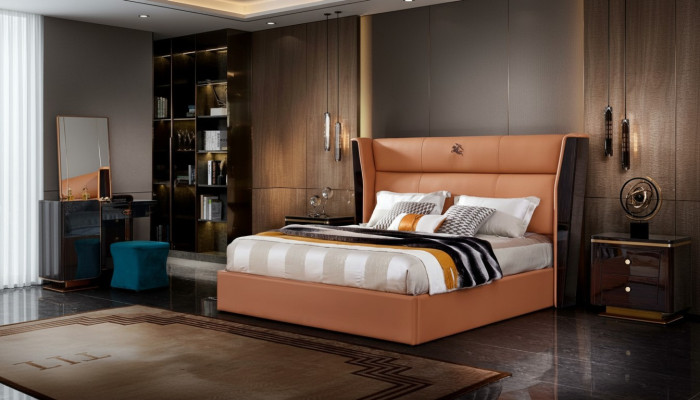 Leather Bed Bedroom Furniture Design Group 3-piece Set 2x Nightstands