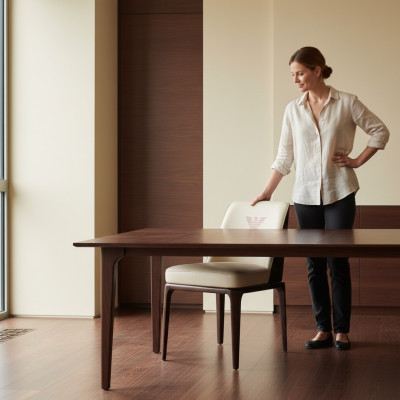 Exquisite beige dining room leather chair with modern Italian style