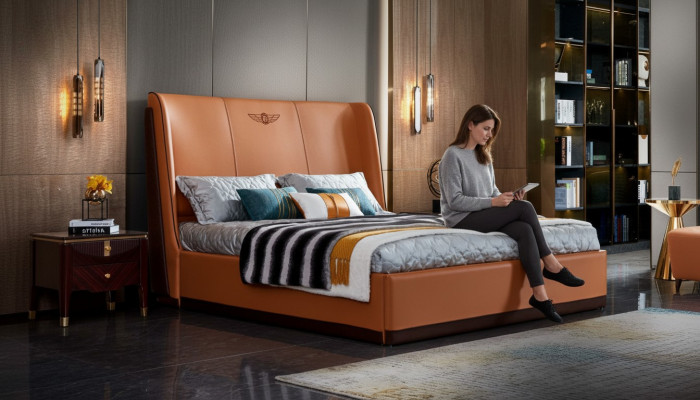 Orange bed, bedroom, new creative modern design furniture, wood, luxury beds