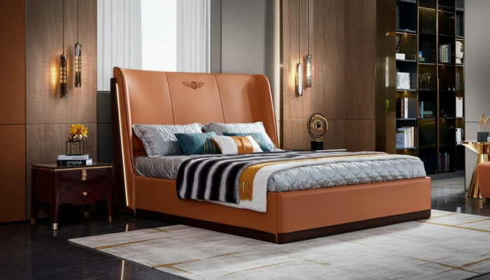 Orange bed, bedroom, new creative modern design furniture, wood, luxury beds