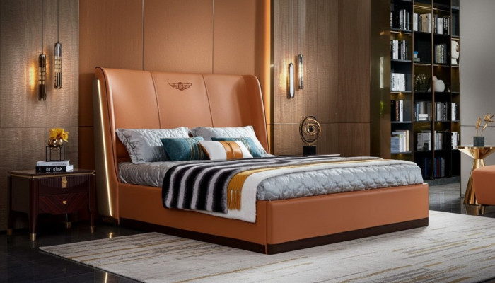 Bed 2 x Nightstand Bedroom Orange Creative Modern Furniture Wood Luxury Beds