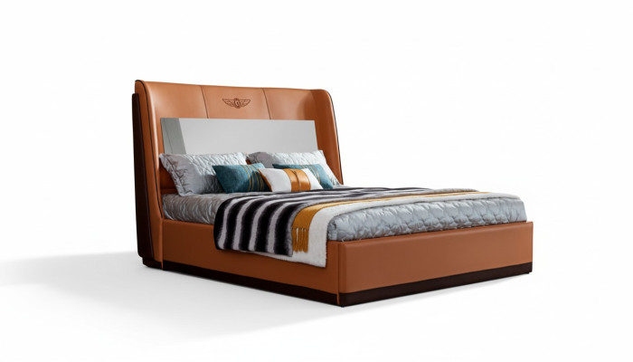 Bed 2 x Nightstand Bedroom Orange Creative Modern Furniture Wood Luxury Beds