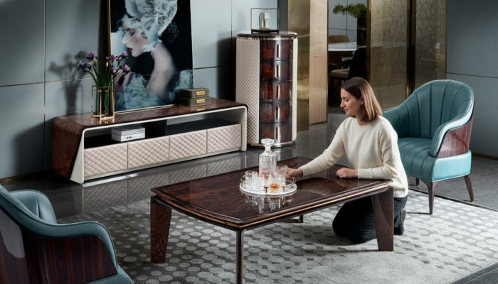 Luxury living room furniture sideboard cabinet leather high-gloss rtv tv