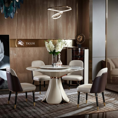 Dining Table 4x Chairs Round Luxury Dining Set Design Group Dining Room Furniture 5-piece Set.