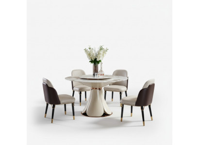 Dining Table 4x Chairs Round Luxury Dining Set Design Group Dining Room Furniture 5-piece Set.
