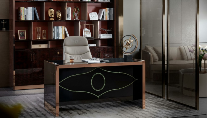 Table chair, study desk, black office furniture, luxury, 2-piece set.