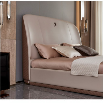 Bed 2x Nightstand Leather Wood Bedroom Leather Bed Modern Design Furniture