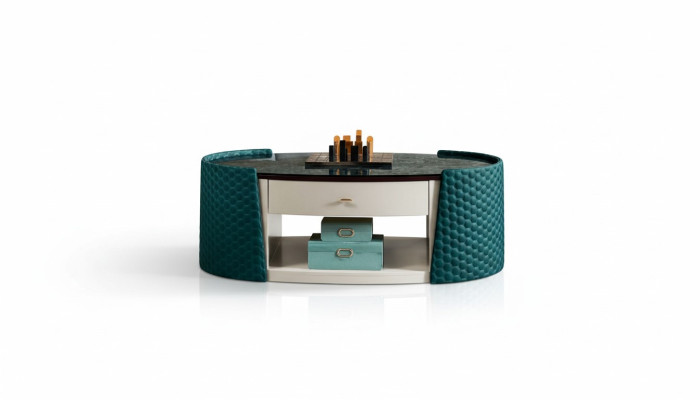 Coffee table wood leather turquoise oval modern design furniture luxury living room 140x83