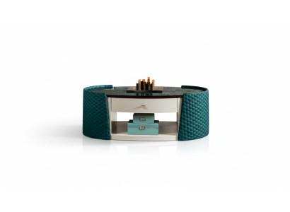 Coffee table wood leather turquoise oval modern design furniture luxury living room 140x83
