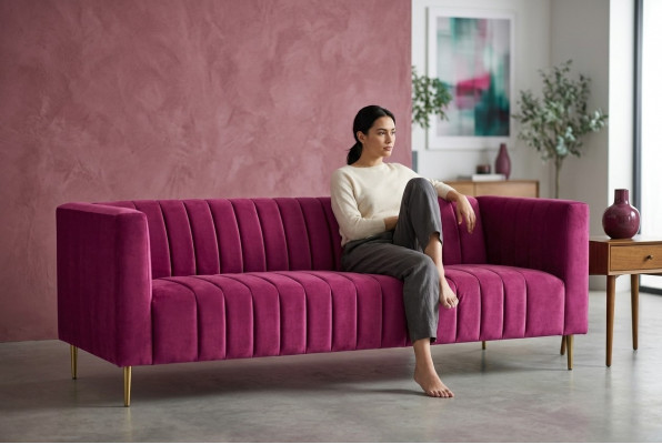 Pink three-seater fabric living room design couches upholstered sofa sofas Chesterfield