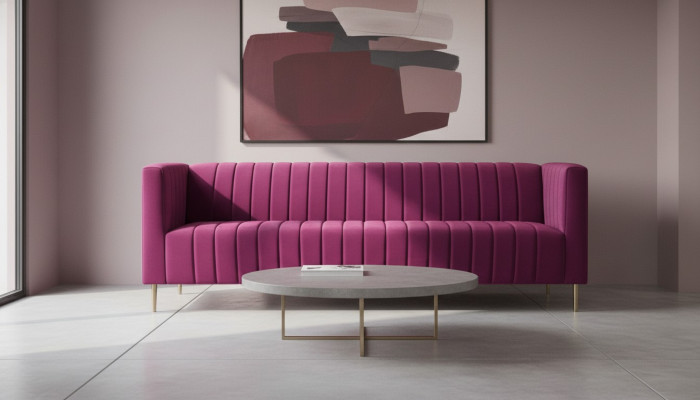 Pink three-seater fabric living room design couches upholstered sofa sofas Chesterfield