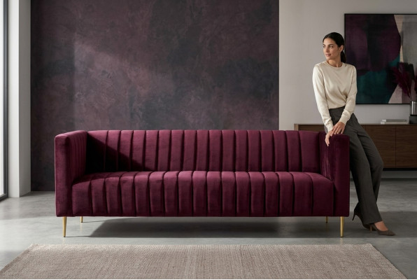 Burgundy Sofa Three-seater Fabric Living Room Design Couches Upholstery Modern Bordeaux